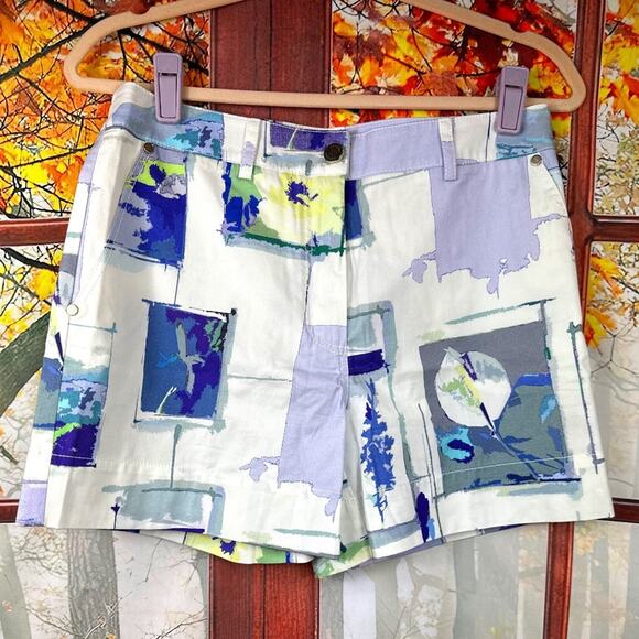 Socapri Khaki Shorts - Ivory with blue/grey print - size 42 Italian= 6 us - Picture 5 of 13